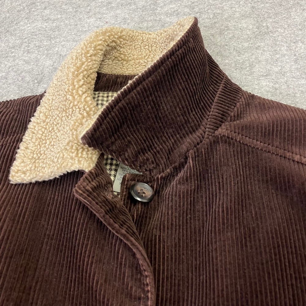 Vintage Eddie Bauer Womens Brown Corduroy Barn Jacket M Teddy Collar Y2K - Picture 7 of 16